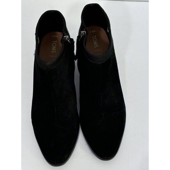 TOMS Black Loren Suede Wool Blend Stacked Heel Ankle Bootie Womens 8.5 - Picture 10 of 12